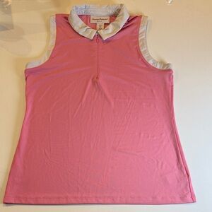 Tommy Bahama Golf Sleeveless 1/4 Zip Performance Polo Shirt – Pink/White. Size L